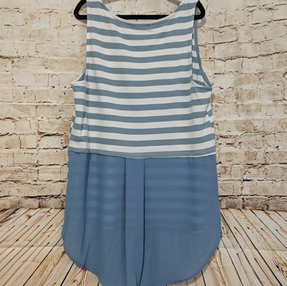 Classic Blue Striped Mixed Media Sleeveless Top - Picture 8 of 8